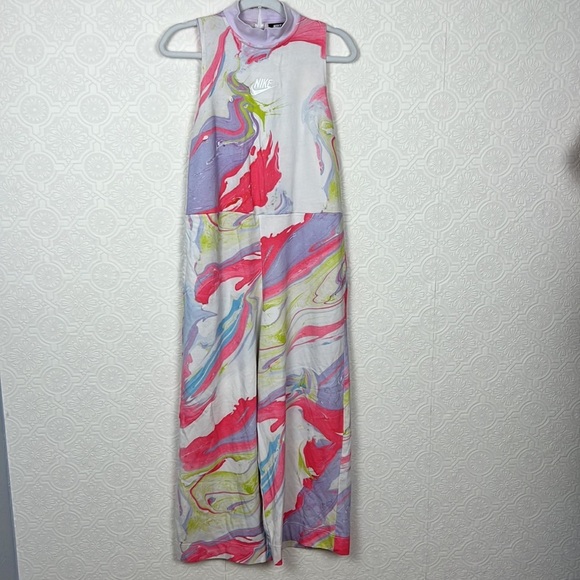 Nike Jumpsuit Pastel Watercolors Neon Artsy Fleece Mock Neck Sleeveless Pink - Picture 1 of 9